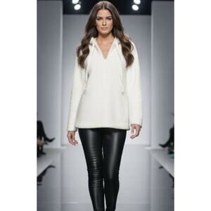 NWT Women’s Ann Taylor LOFT Cream Ivory Whisper White V-Neck Sherpa Hoodie XS‎